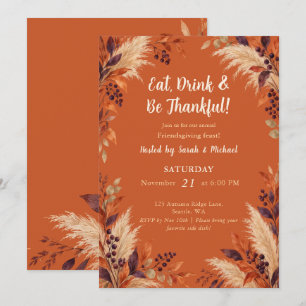 Invitación Día de Acción de Gracias con hierba de Pampas de t
