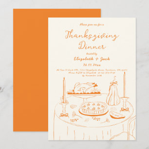 Invitación Día de Acción de Gracias con mano de naranja y cre