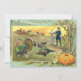 Invitación Día de Acción de Gracias con pavos y peregrinos