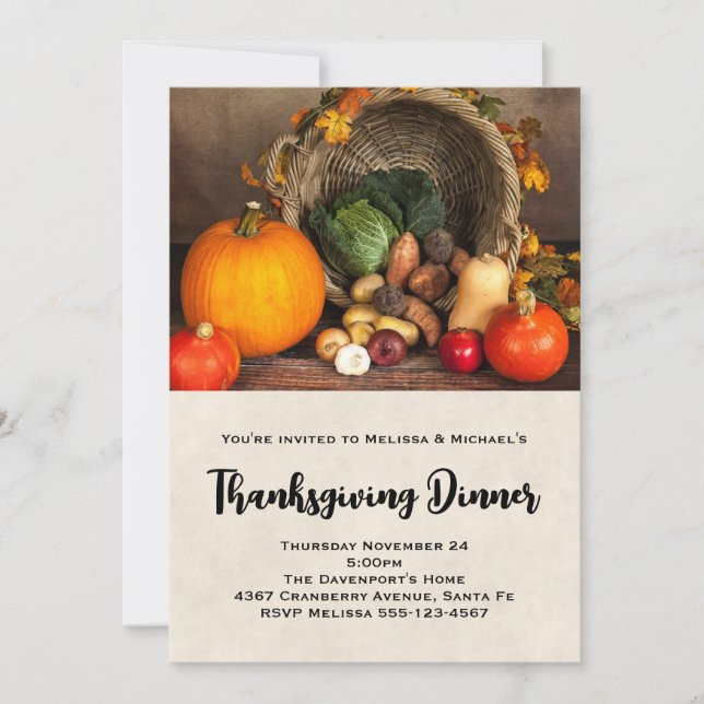 Invitación Día de Acción de Gracias Cornucopia Bountiful Harv (Anverso)