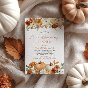 Invitación Día de Acción de Gracias de Amigos Calabaza Hojas