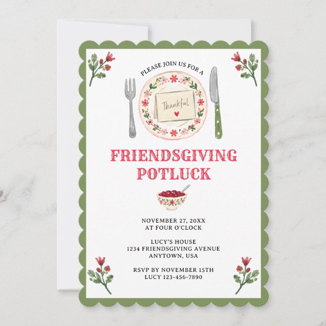 Invitación Día de Acción de Gracias de Amigos con Comida Potl (Anverso)