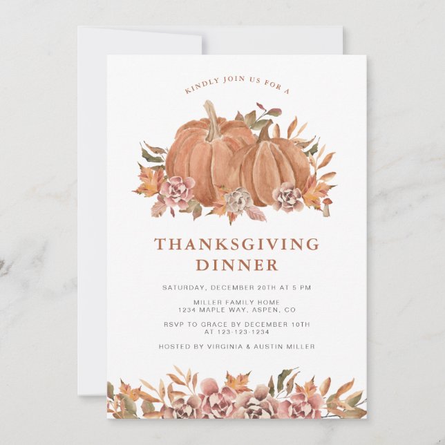 Invitación Día de Acción de Gracias de Calabaza (Anverso)
