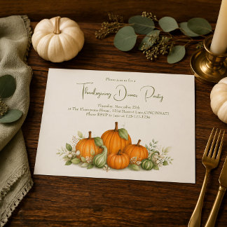 Invitación Día de Acción de Gracias de calabaza acuarela