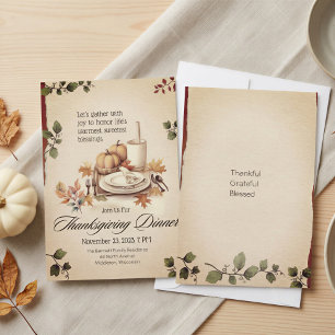 Invitación Día de Acción de Gracias de calabaza Cottagecore r