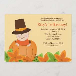 Invitación Día de Acción de Gracias de Calabaza Cuta 5x7 Invi