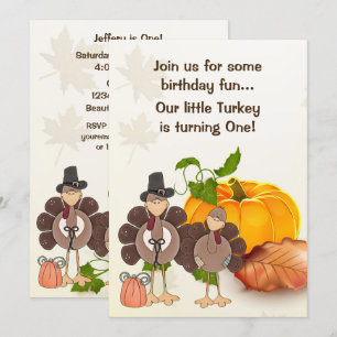 Invitación Día de Acción de Gracias de Cute Boy Turkey 1º cum