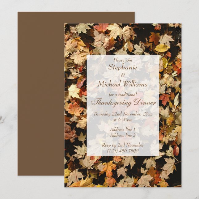 Invitación Día de Acción de Gracias de hojas de otoño (Anverso / Reverso)