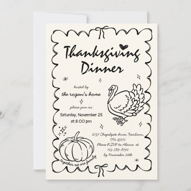 Invitación Día de Acción de Gracias de la Calabaza Quirky de  (Anverso)
