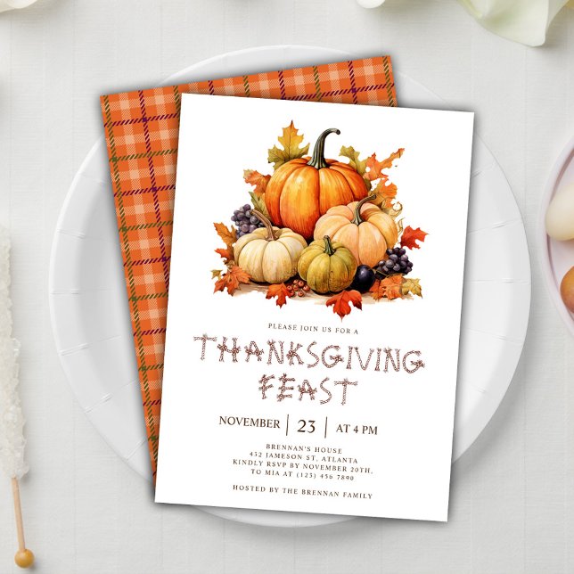 Invitación Día de Acción de Gracias de la Calabaza Rusa (Rustic Pumpkin Thanksgiving Invitation)
