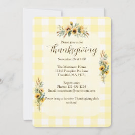 Invitación Día de Acción de Gracias de Yellow Gingham Fall Su