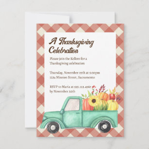 Invitación Día de Acción de Gracias del Camión Azul de Gingha