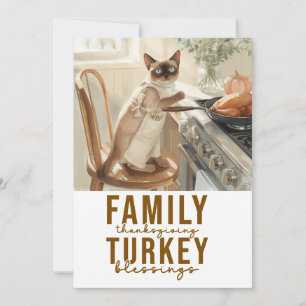 Invitación Día de Acción de Gracias del gato con pavo 