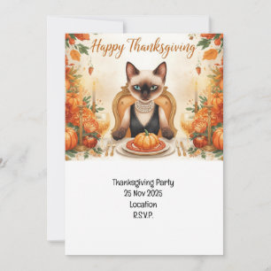 Invitación Día de Acción de Gracias del gato con pavo