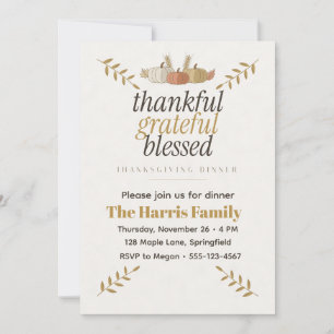 Invitación Día de Acción de Gracias Dorado Agradecido Bendito