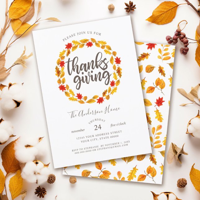 Invitación Día de Acción de Gracias El otoño deja la guerra (Invite your family and friends to your Thanksgiving day feast with this autumn leaf design.)