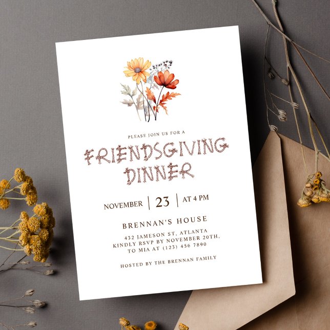 Invitación Día de Acción de Gracias Elegante y Moderna Cena d (Thanksgiving Elegant Modern Friendsgiving Dinner Invitation)