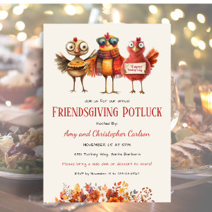 Invitación Día de Acción de Gracias entre Amigos Potluck Pavo
