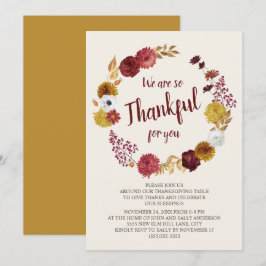 Invitación Día de Acción de Gracias Floral Borgoña Agradecido