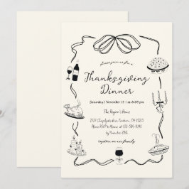 Invitación Día de Acción de Gracias Garabato Dibujado a Mano