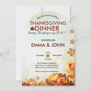Invitación Día de Acción de Gracias Hojas de Acuarela Otoño P
