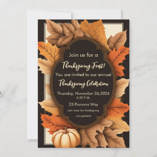 Invitación Día de Acción de Gracias Hojas de Otoño Rústicas