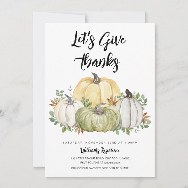Invitación Día de Acción de Gracias Let's Give Thanks (Anverso)