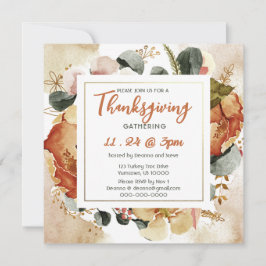 Invitación Día de Acción de Gracias Naranja Quemado de Flores