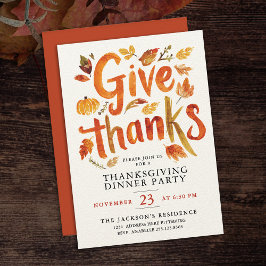 Invitación Día de Acción de Gracias Otoño Cena Acuarela