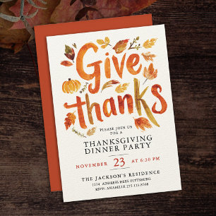 Invitación Día de Acción de Gracias Otoño Cena Acuarela