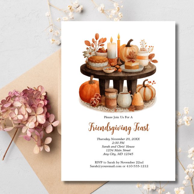 Invitación Día de Acción de Gracias otoño cena de otoño (Friendsgiving Thanksgiving Dinner Party Fall Autumn Invitation Printed or Digital)
