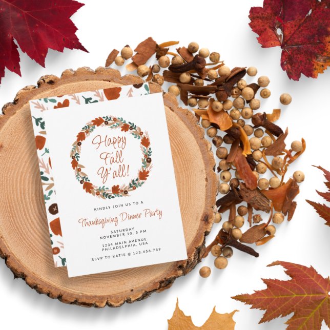 Invitación Día de Acción de Gracias Otoño Wreath Happy Fall Y (Subido por el creador)
