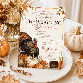 Invitación Día de Acción de Gracias Pavo Cosecha Calabaza Flo
