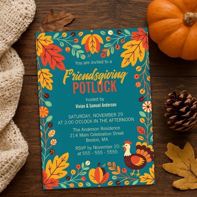 Invitación Día de Acción de Gracias Potluck Hojas de Otoño Pa (Subido por el creador)