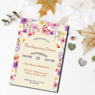 Invitación Día de Acción de Gracias Romántico Flores Acuarela