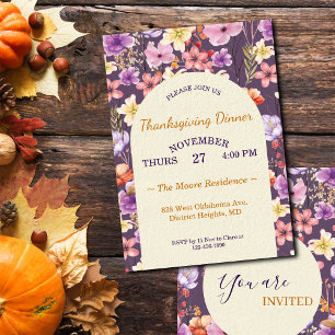 Invitación Día de Acción de Gracias Románticos Florales Acuar
