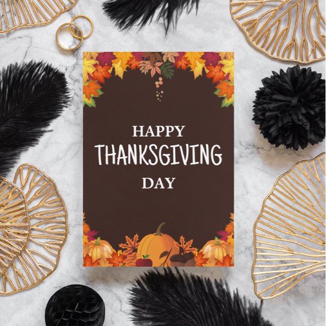 Invitación Día de Acción de Gracias Simple Naranja y Marrón F (orange brown autumn thanksgiving card)