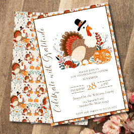 Invitación Día de Acción de Gracias Turquía con calabazas, ot