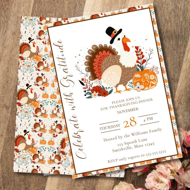Invitación Día de Acción de Gracias Turquía con calabazas, ot (Subido por el creador)