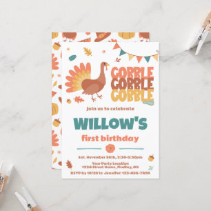 Invitación Día de Acción de Gracias Turquía Gobble Gobble fie