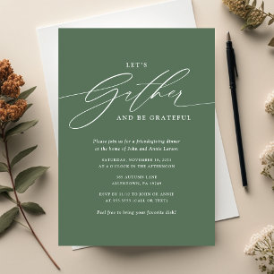 Invitación Día de Acción de Gracias Verde Reunidos y Agradeci