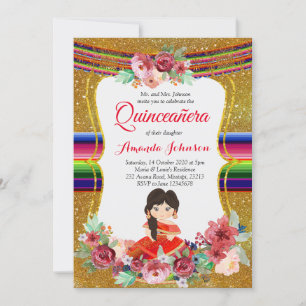 Invitación Día de Aniversario de la Quinceañera Roja y Oro