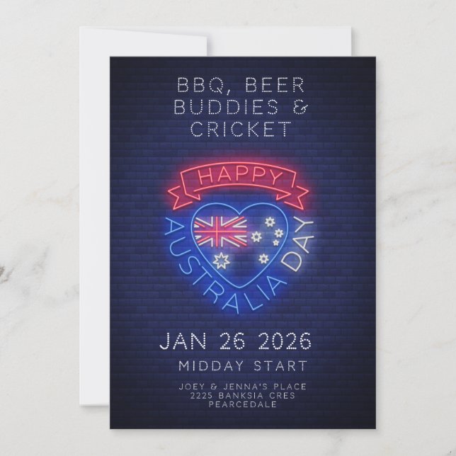 Invitación Día de Australia Australiano Neón Fiesta Nacional  (Anverso)