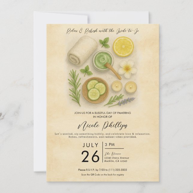Invitación Día de Belleza y Mimos en Spa de Lujo para Despedi (Anverso)