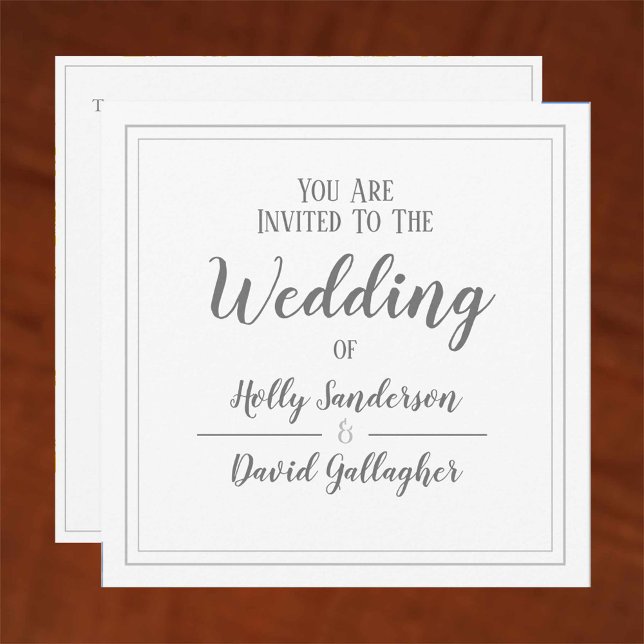 Invitación Día de Boda Simple Cuadrado Gris y Blanco (Subido por el creador)