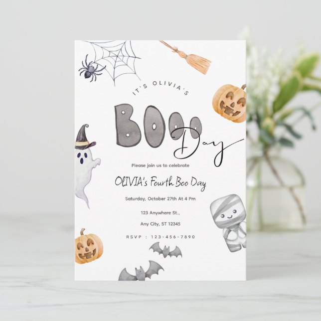 Invitación Día de boo de Halloween editable (Anverso de pie)