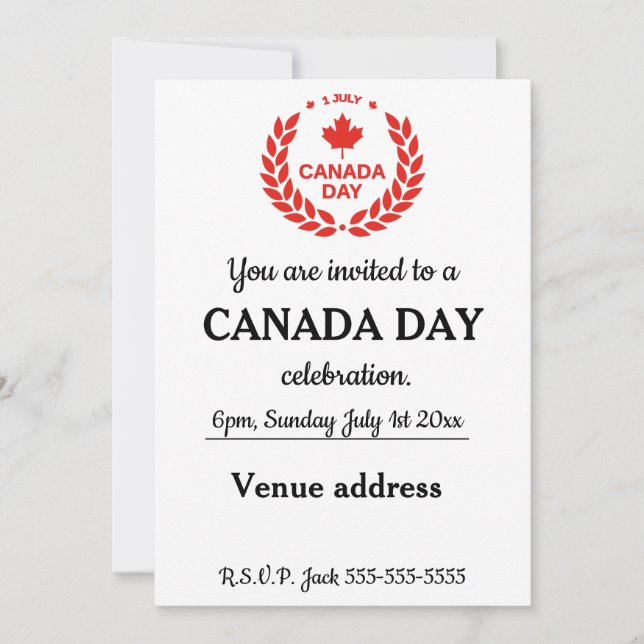 Invitación Día de Canadá, 1 de julio. (Anverso)