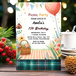 Invitación Día de Chicas Aman Bug Picnic Polka Punto 1er cump