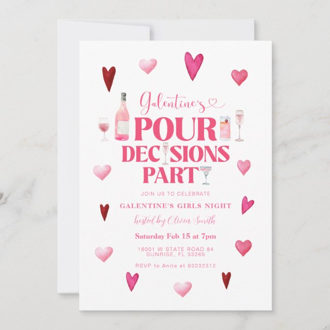 Invitación Día de Chicas de Galentine Noche de Fiesta de San  (Anverso)