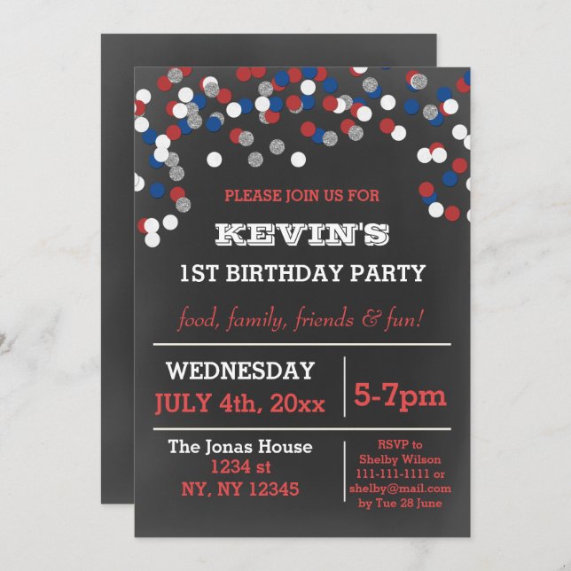 Invitación Día de conmemoración del Confeti Azul Blanco Rojo (Anverso / Reverso)